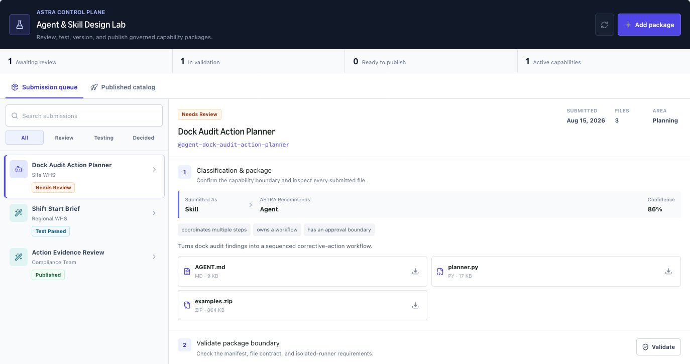 The ASTRA Agent and Skill Design Lab in Global Admin